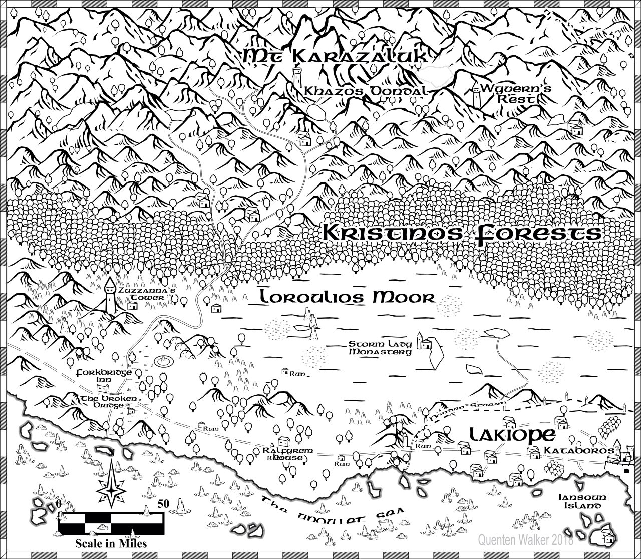 Nibirum Map: Mt Karazaluk - overland bw by Quenten Walker